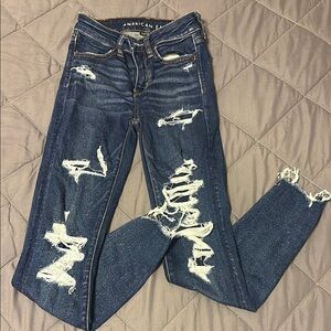 American Eagle Outfitters Blue Skinny Distressed Jeans